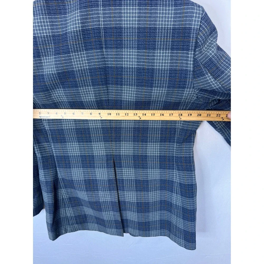 Vintage‎ Zellers Mens 40R  Shop Blue Grey Plaid Wool Blend Blazer Sport Coat 70s